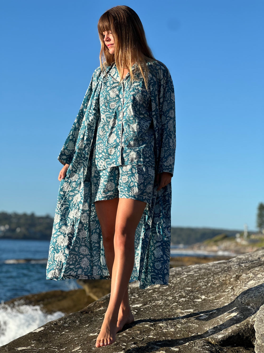Indian Cotton Pjs - Blue Paisley