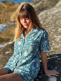 Indian Cotton Pjs - Blue Paisley