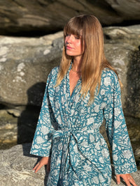 Indian Cotton Robe - BLUE PAISLEY