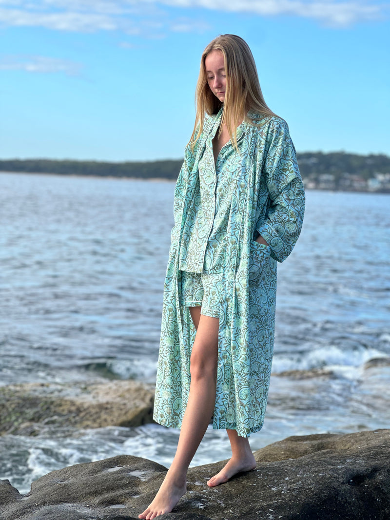 Indian Cotton Pjs - AQUA dreams